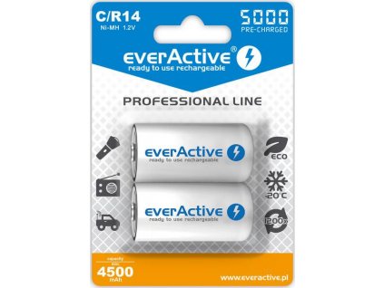 C / R14 everActive Ni-MH 5000 mAh Nabíjacie batérie Professional line (balenie 2 ks)