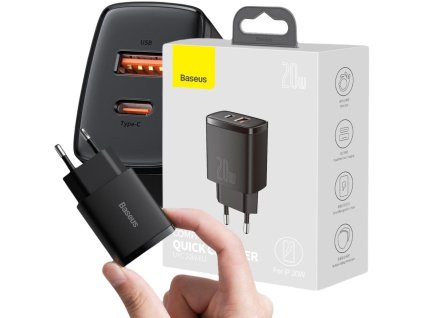adowarka sieciowa baseus compact quick charger ccxjb01 20w 1x usba 1x usbc pd 30 qc 30 czarna 696914d62cde7