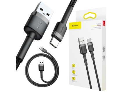 Kábel USB-A -> USB-C Baseus Cafule CATKLF-BG1 100cm 3A QC 3.0 BLACK/GREY IN Nylon sheath