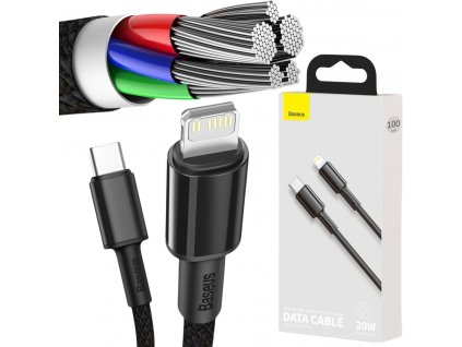 Kábel USB-C -> Lightning / iPhone Baseus Cafule CATLGD-01 1m 20W PD Rýchlonabíjanie ČIERNY S OBALOM