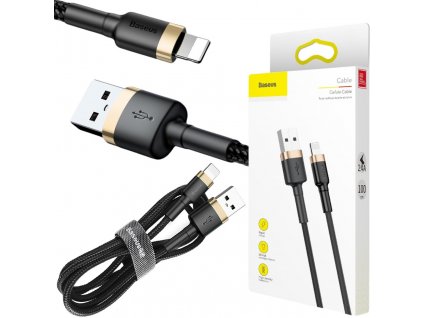 USB-A -> Lightning / iPhone kábel Baseus Cafule CALKLF-BV1 100cm Apple 2.4A BLACK & GOLD IN COVER