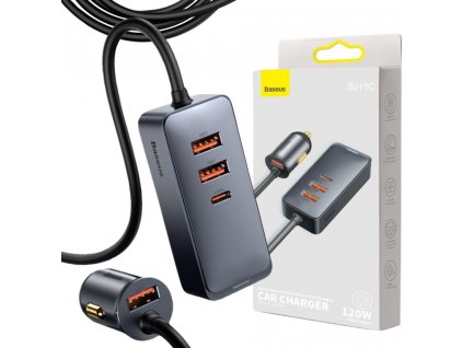 Baseus Share Together 120W 3A 3x USB-A 1x USB-C PD 20W QC 3.0 nabíjačka do auta na kábli