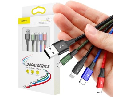 Kábel 4v1 USB-A -> Osvetlenie iPhone / 2x USB-C / micro-USB Baseus Cafule CA1T4-B01 1,2 m 3,5 A V OBALE