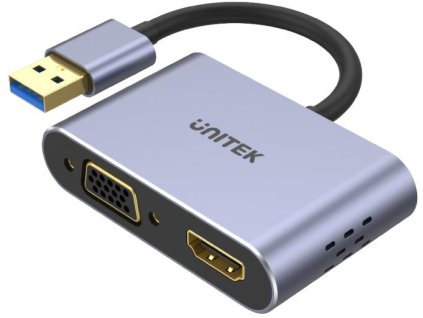 Adaptér Unitek USB-A na HDMI a VGA, FullHD