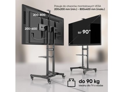 Mobilný TV stojan 50" - 90" do 90 kg ONKRON TS1891 Black