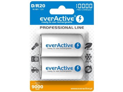 D / R20 Ni-MH nabíjacie batérie everActive 10000mAh Professional Line (balenie 2 ks)