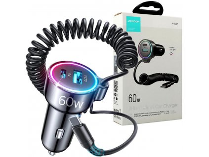 Nabíjačka do auta Joyroom 3 v 1 JR-CL07 60W 4.0A PD 3.0 QC 3.0 1x USB-A 1x USB-C s 1,6M káblom