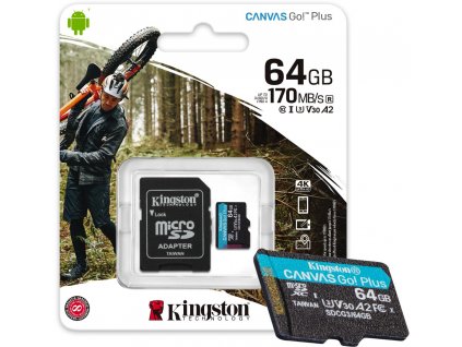 Pamäťová karta Kingston Canvas Go Plus microSD 64GB 170/70MB/s adaptér