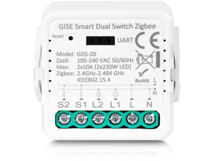GISE Smart Dual Switch no neutral Zigbee | Zigbee Dual Relay Module | GDS-ZB-NN