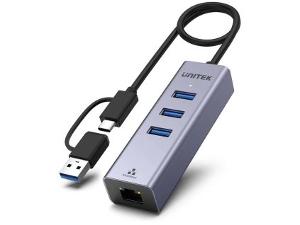 Unitek Hub USB C 4v1 Ethernet 3 x USB A 5 Gb/s s adaptérom USB A