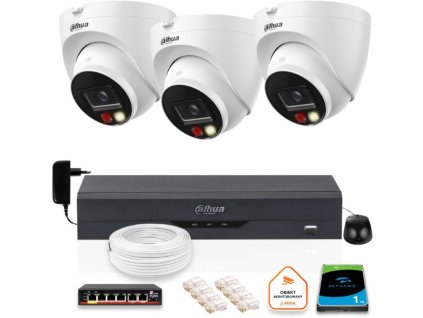 SADA 3 IP kamier Dahua 8mpx IPC-HDW1839T-A-IL-0280B-S6 + DISK 1TB