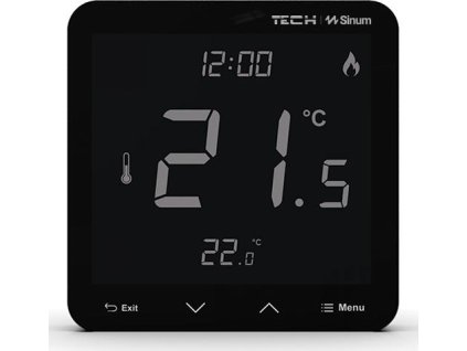 Čierny káblový izbový ovládač Sinum R-S3 Tech Controls