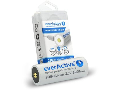 Batéria 26650 Li-Ion 3,7 V everActive 5200 mAh micro USB (1 ks) s ochranou