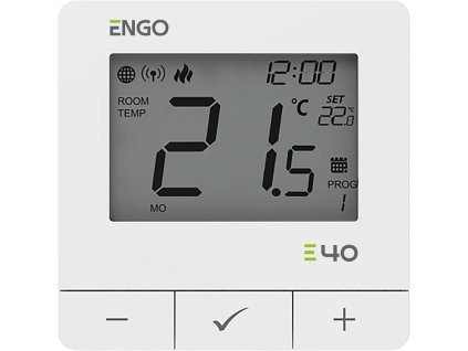 ENGO Controls E40-230W - Programovateľný, internetový regulátor teploty pre povrchovú montáž ZigBee/868MHz, 230V, biely