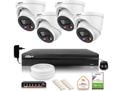 Dahua IP Surveillance Kit TIOC 5mpx 2K 4 kamery IPC-HDW3549H-AS-PV-0280B-S5 DVR s diskom na nepretržitú prevádzku
