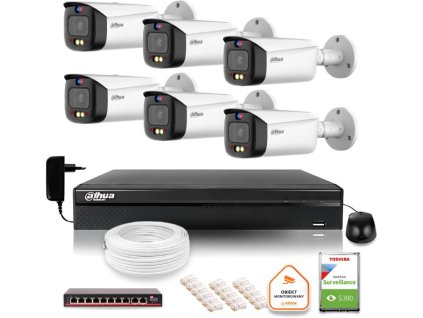 Dahua TIOC 5mpx 2K IP monitorovacia sada 6 kamier IPC-HFW3549T1-AS-PV-0280B-S5 DVR s diskovou jednotkou na nepretržitú prevádzku