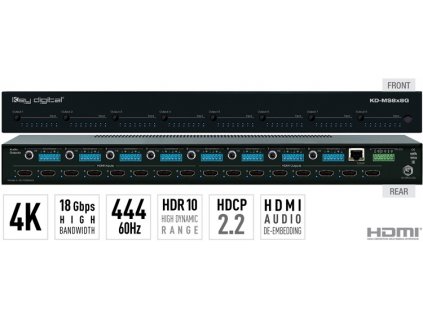 Key Digital 4K/18G HDMI matica s nezávislým prepínaním zvuku KD-MS8x8G