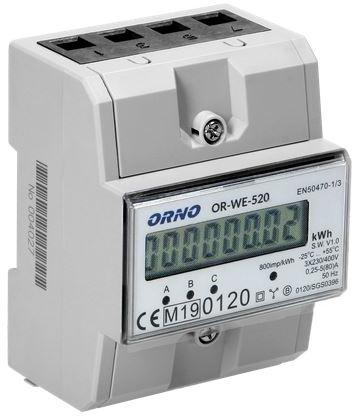 OR-WE-520 ORNO 3-fázový elektromer, 80A, MID, 3 moduly, DIN TH-35mm