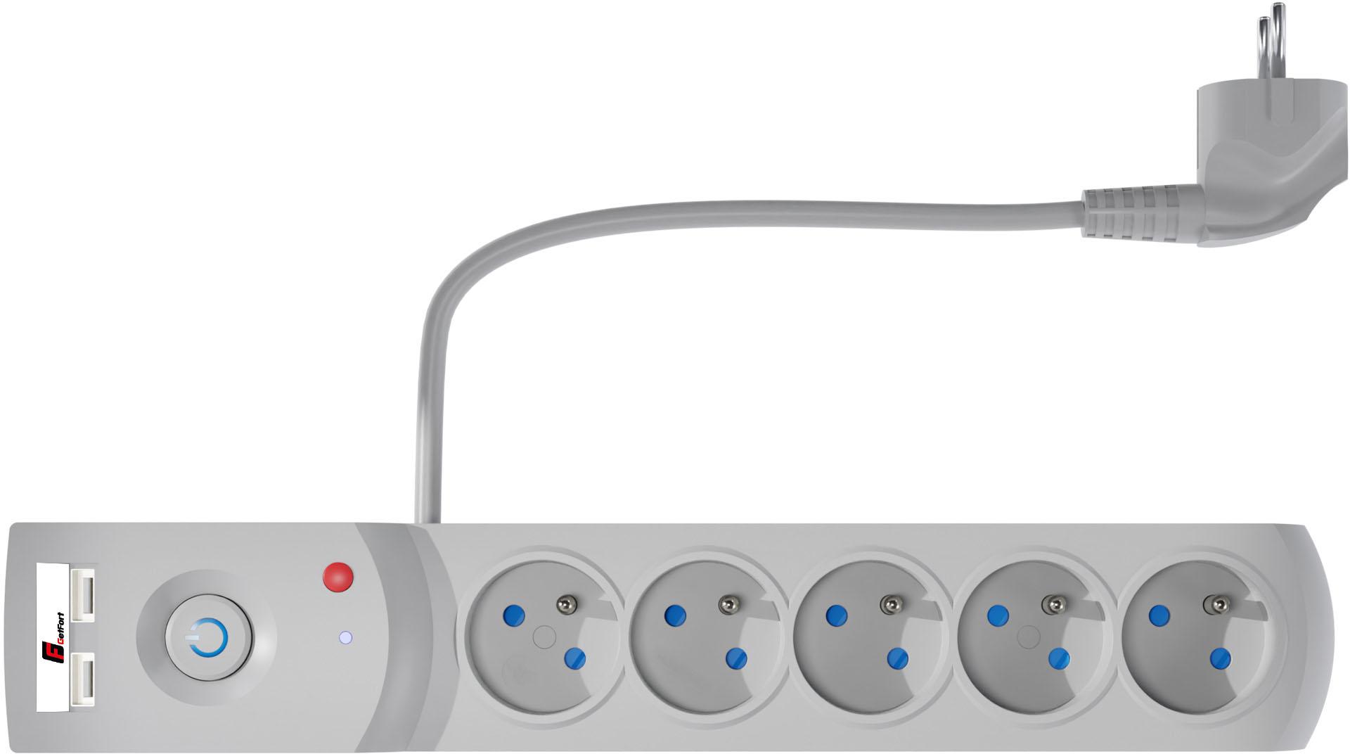 Getfort napájací pásik 5P 3m USB sivý