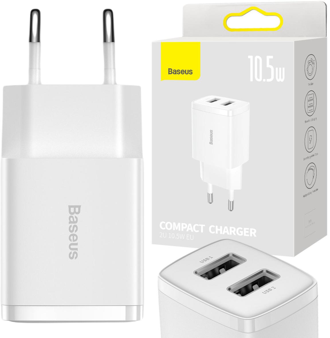 Kompaktná nabíjačka Baseus CCXJ010202 10,5 W 2x USB-A BIELA