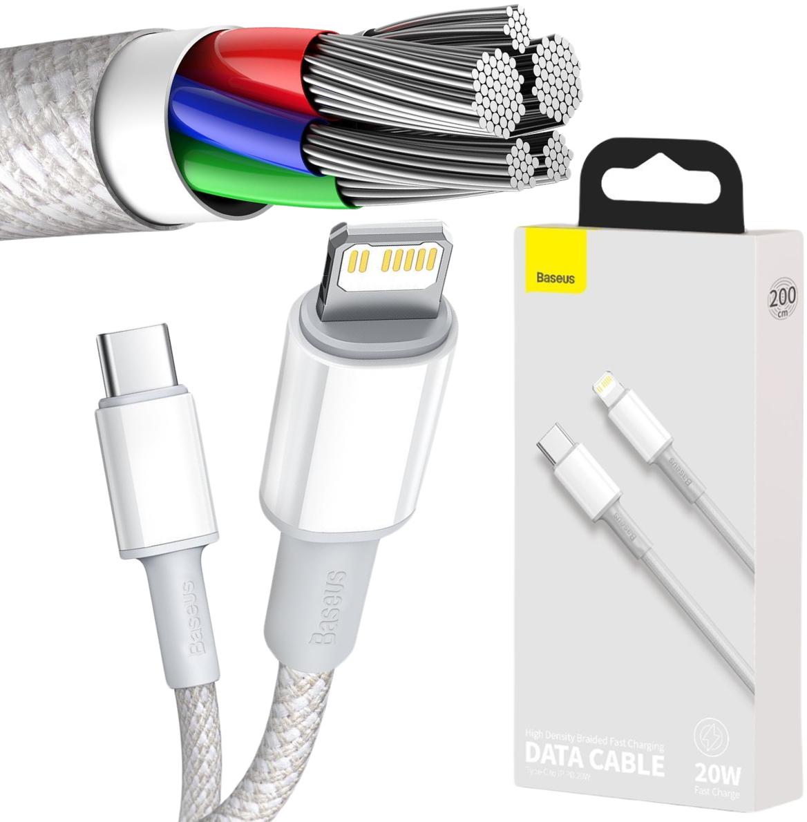 Kábel USB-C -> Lightning / iPhone Baseus Cafule CATLGD-A02 2m 20W PD Rýchlonabíjanie BIELA S OBALOM