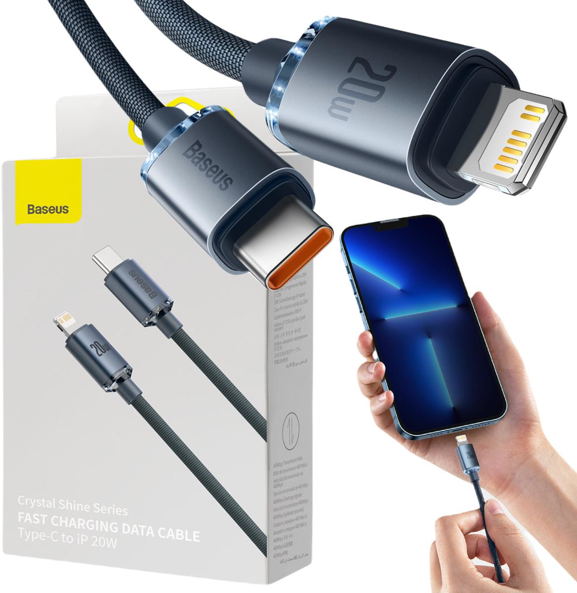 USB-C -> Lightning / iPhone kábel Baseus Crystal CAJY000301 2m 20W PD rýchle nabíjanie ČIERNY V PREMIUM PLATNI