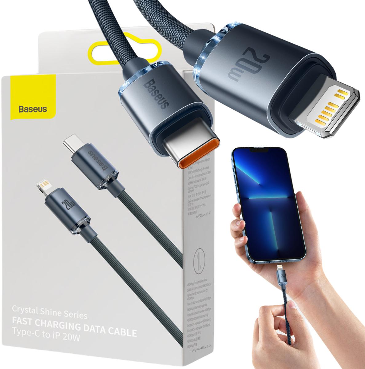 Kábel USB-C -> Lightning / iPhone Baseus Crystal CAJY000201 1,2 m 20W PD Quick Charging BLACK IN PREMIUM COVER