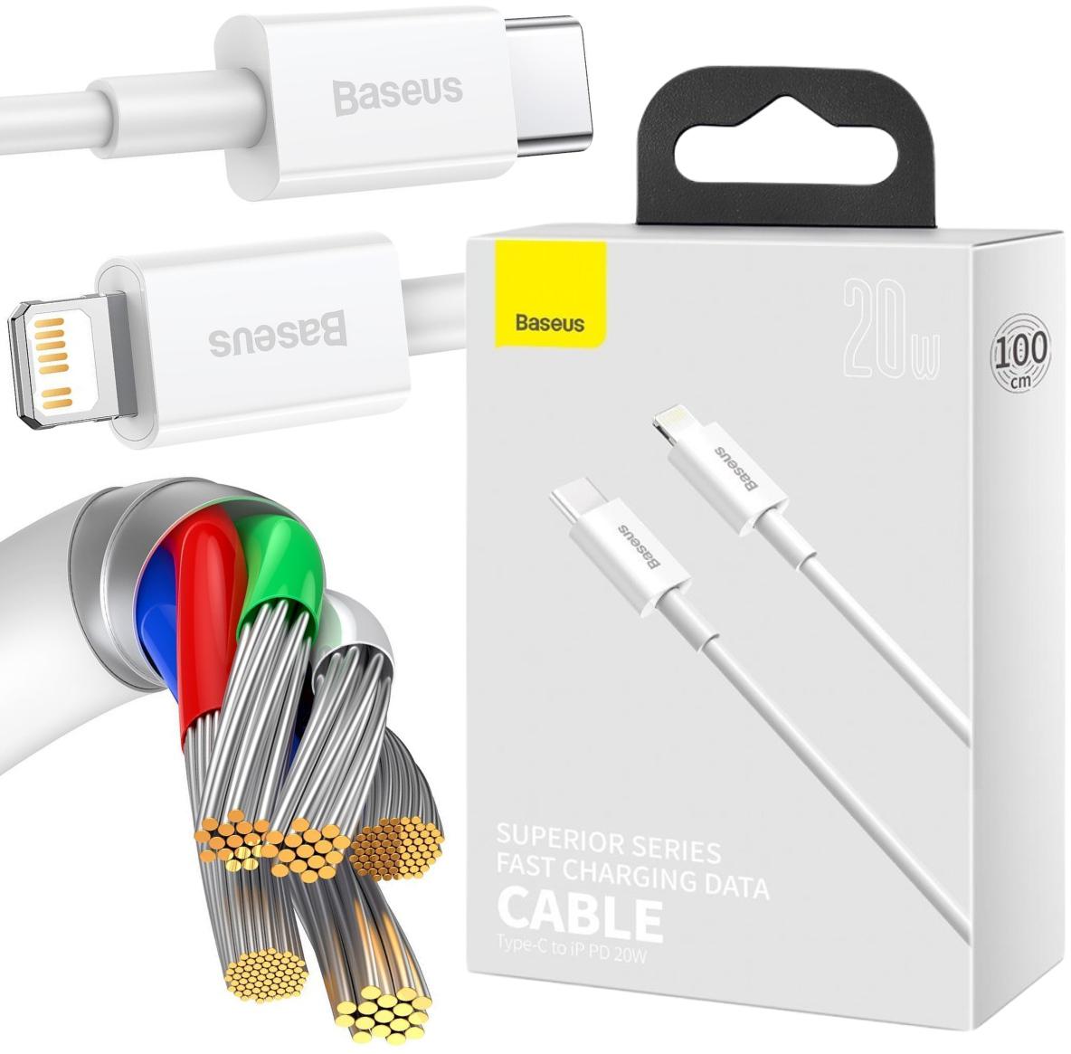 Kábel USB-C -> Lightning / iPhone Baseus Superior CATLYS-A02 1m 20W PD Quick Charging WHITE PREMIUM