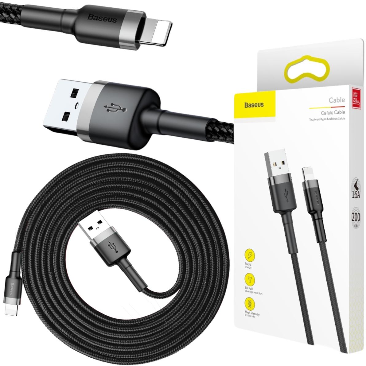 USB-A -> Lightning / iPhone kábel Baseus Cafule CALKLF-CG1 200cm Apple 1,5A ČIERNA/ŠEDÁ V OBALE