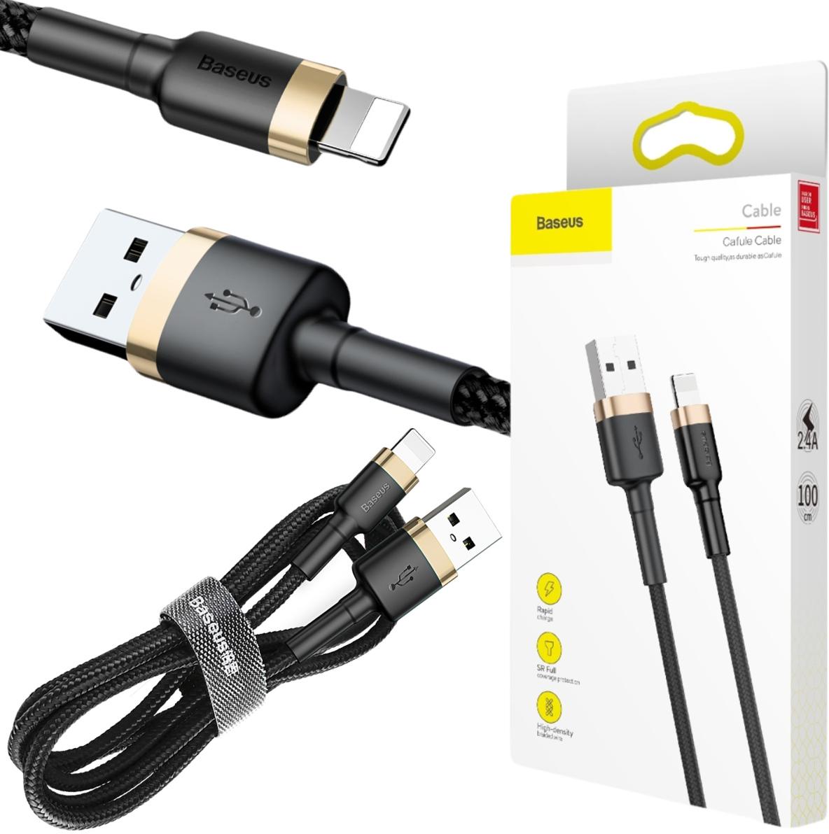 USB-A -> Lightning / iPhone kábel Baseus Cafule CALKLF-BV1 100cm Apple 2.4A BLACK & GOLD IN COVER