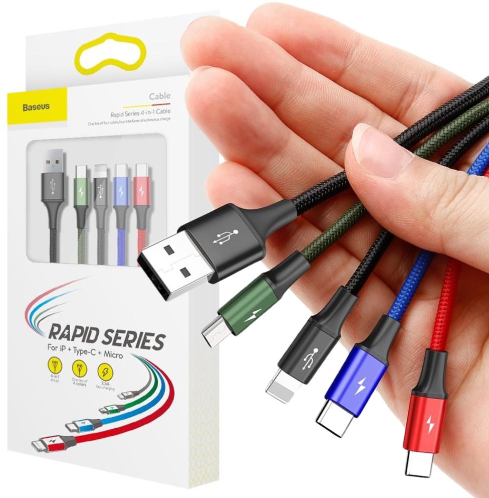Kábel 4v1 USB-A -> Osvetlenie iPhone / 2x USB-C / micro-USB Baseus Cafule CA1T4-B01 1,2 m 3,5 A V OBALE