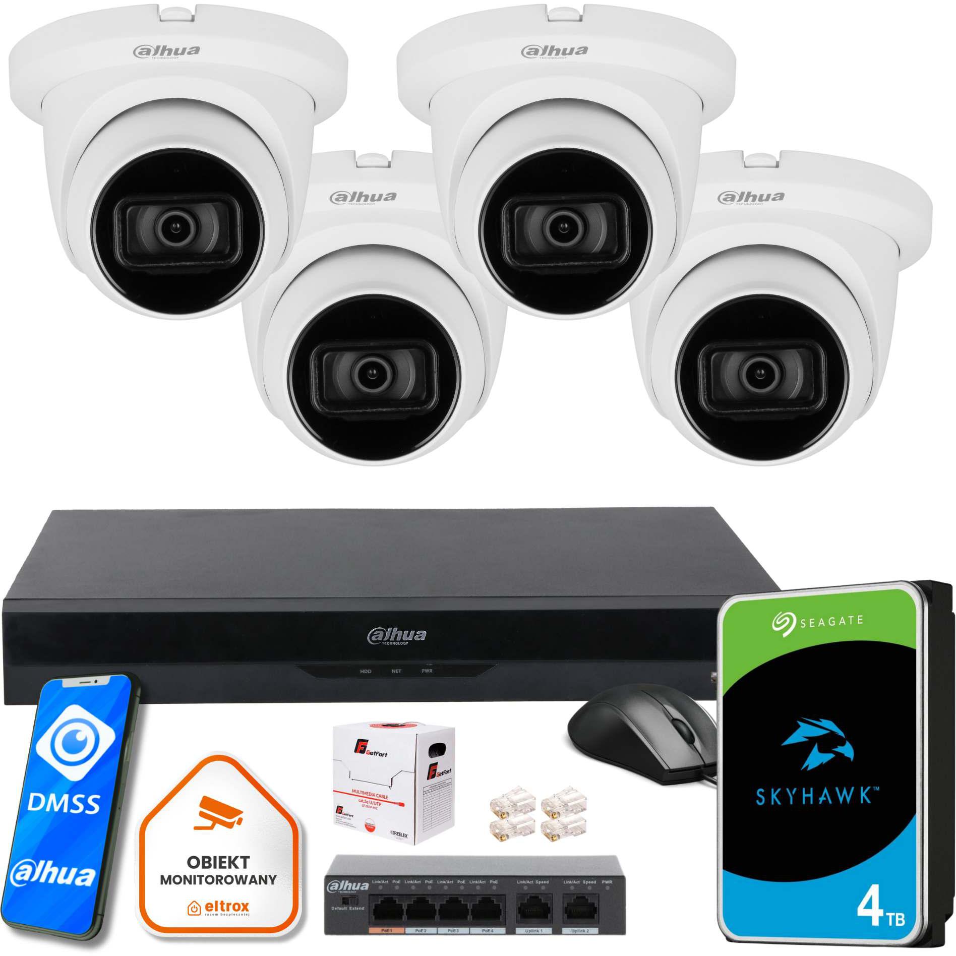 Dahua Advanced IP Surveillance Kit NVR 4 dome kamery 4MPx