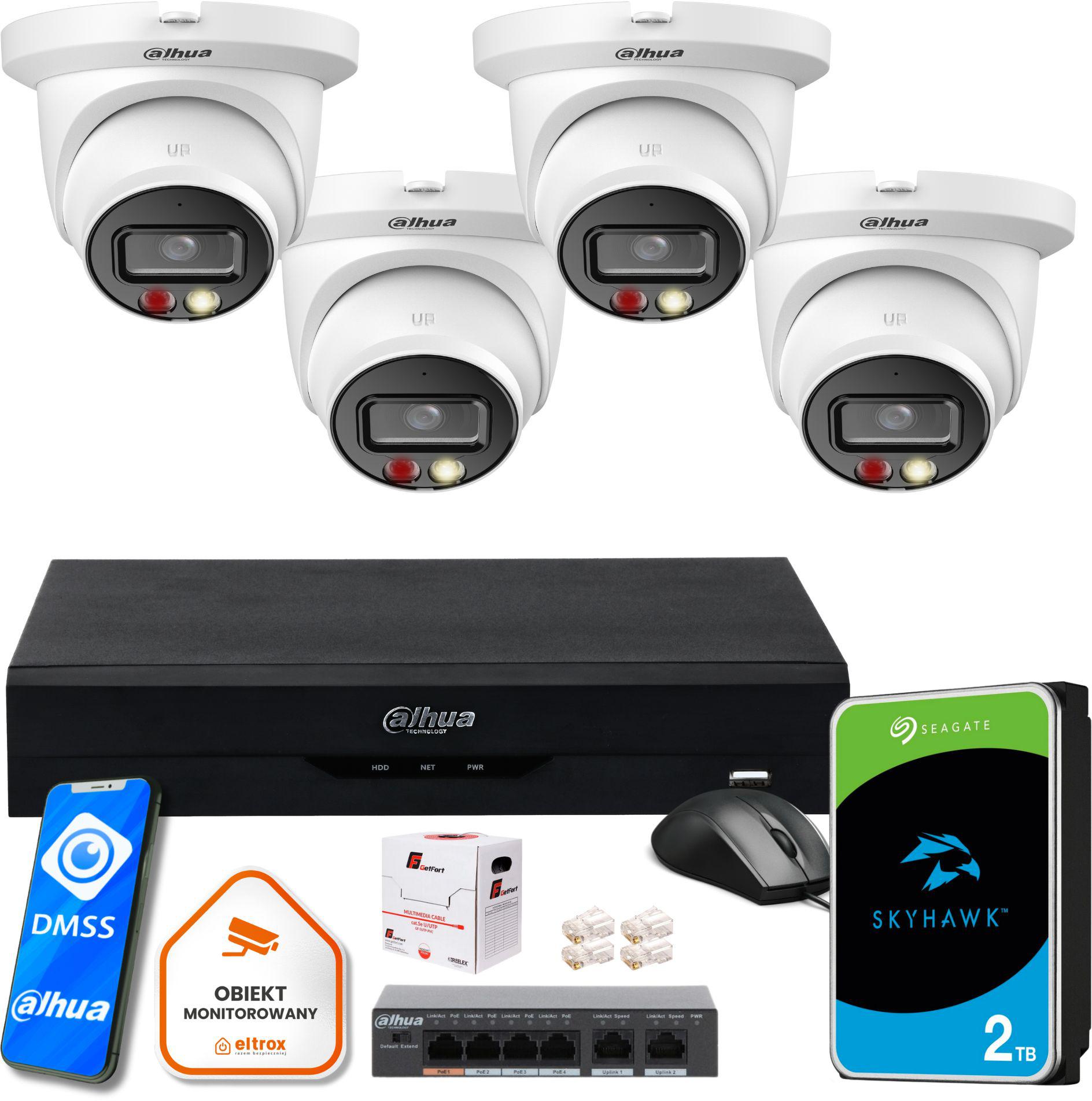 Dahua IP monitorovací set Stredný NVR 4 dome kamery 4MPx