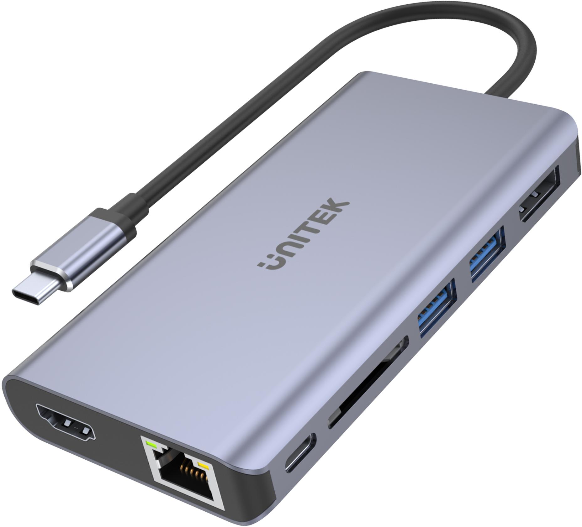 Unitek Hub USB-C 2x USB 3.1 HDMI DP RJ45SD čítačka