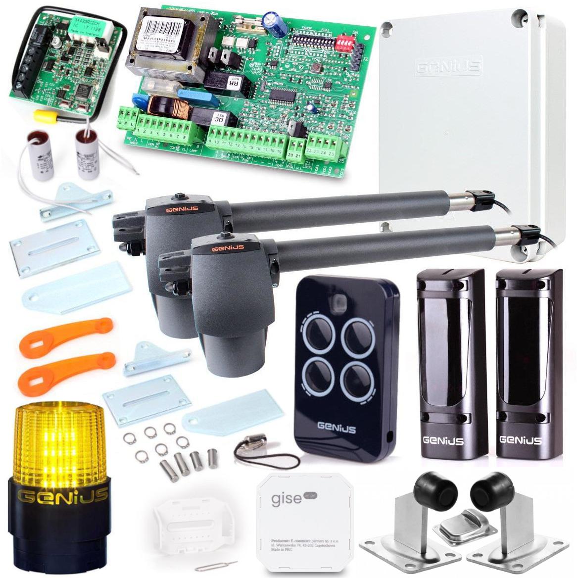 Súprava Genius G-Bat 400 pre dvojkrídlové brány s dĺžkou 8 m (lampa + pätka + nárazníky + modul Wi-Fi)