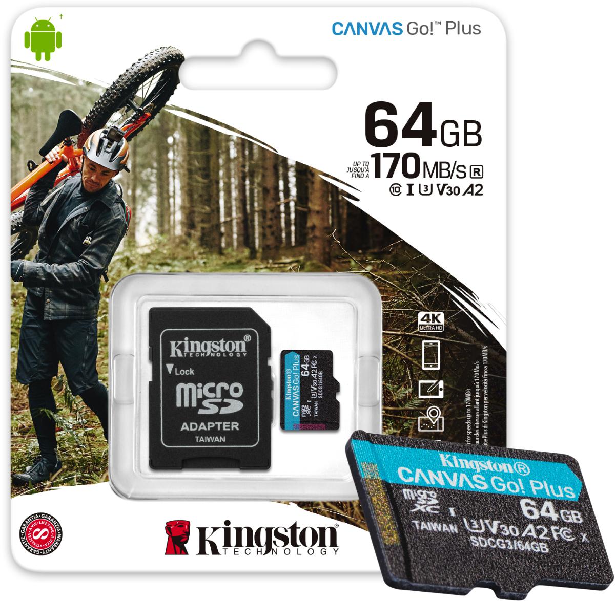 Pamäťová karta Kingston Canvas Go Plus microSD 64GB 170/70MB/s adaptér