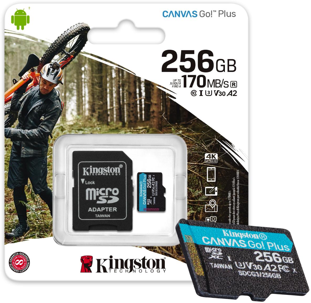 Pamäťová karta Kingston Canvas Go Plus microSD 256GB 170/90MB/s adaptér