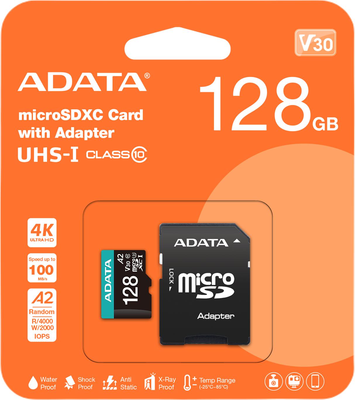 Adata Premier Pro 128 GB UHS1 U3 V30 A2 microSD pamäťová karta + adaptér