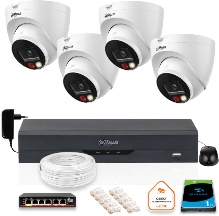 SADA 4 IP kamier Dahua 8mpx IPC-HDW1839T-A-IL-0280B-S6 + DISK 1TB