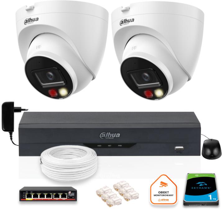 SADA 2 IP kamier Dahua 8mpx IPC-HDW1839T-A-IL-0280B-S6 + DISK 1TB