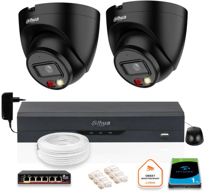 SADA 2 IP kamier Dahua 4mpx IPC-HDW1439V-A-IL-BLACK + DISK 1TB