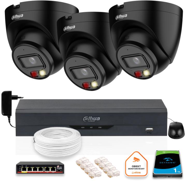 SADA 3 IP kamier Dahua 4mpx IPC-HDW1439V-A-IL-BLACK + DISK 1TB