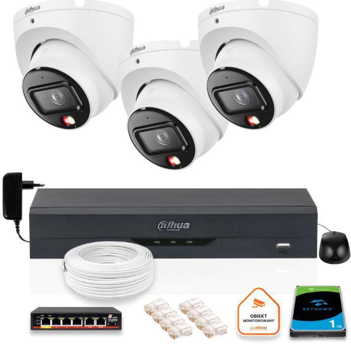 SADA 3 6mpx IP kamier Dahua IPC-HDW1639T-A-IL-0280B-S6 + DISK 1TB