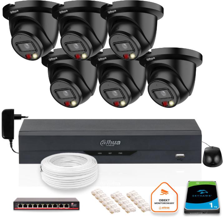 SADA 6 5mpx IP kamier Dahua IPC-HDW2549TM-S-IL-0280B-BLACK + DISK 1TB