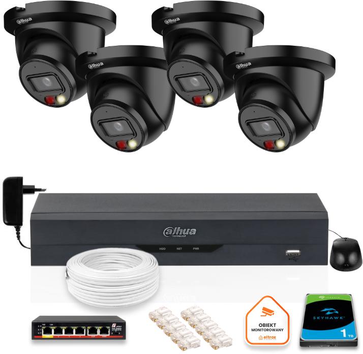 SADA 4 5mpx IP kamier Dahua IPC-HDW2549TM-S-IL-0280B-BLACK + DISK 1TB