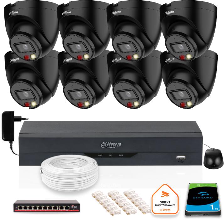 SADA 8 IP kamier Dahua 4mpx IPC-HDW1439V-A-IL-BLACK + HDD 1TB
