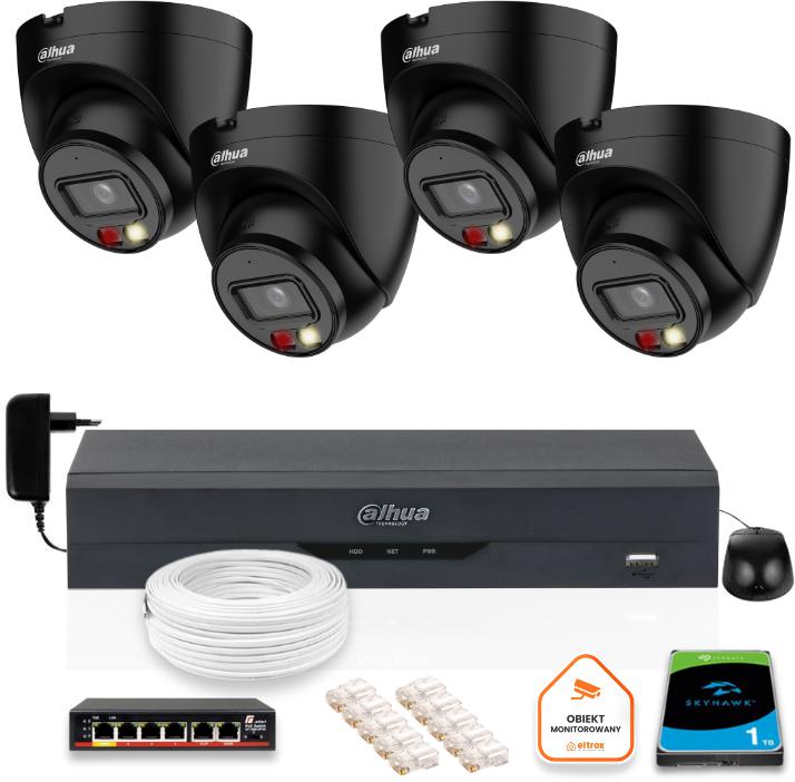 SADA 4 IP kamier Dahua 4mpx IPC-HDW1439V-A-IL-BLACK + HDD 1TB