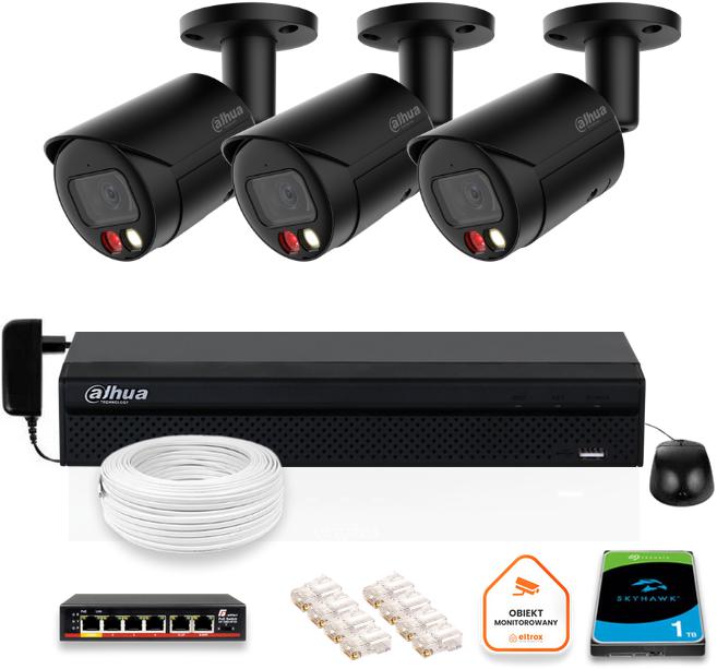 DAHUA IP monitorovacia súprava 3x kamera IPC-HFW2849S-S-IL-0280B-BLACK 8MPX