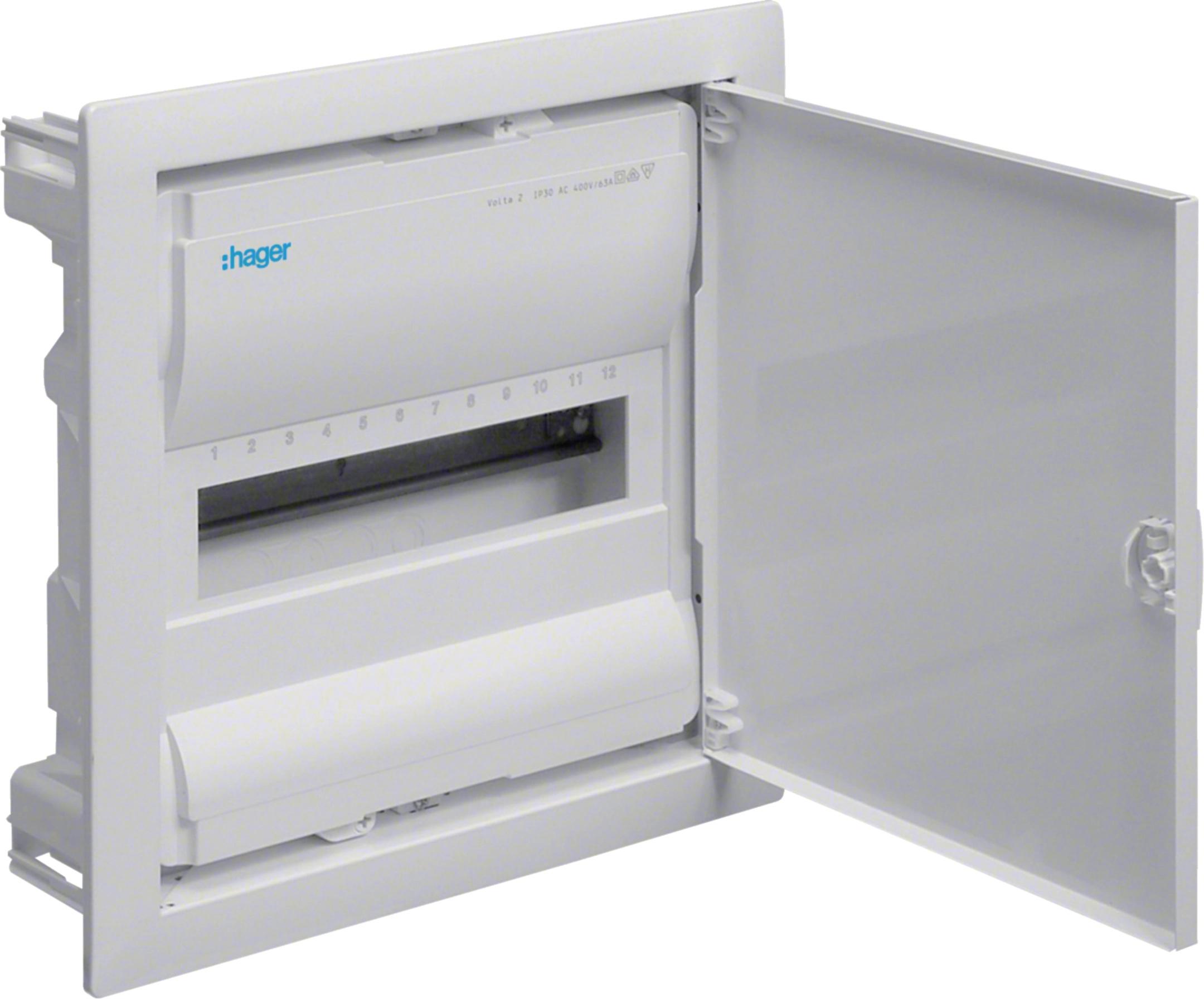 Rozvádzač pod omietku s kovovými dverami, 1 rad, 12 modulov, IP30, HAGER Volta VU12NE