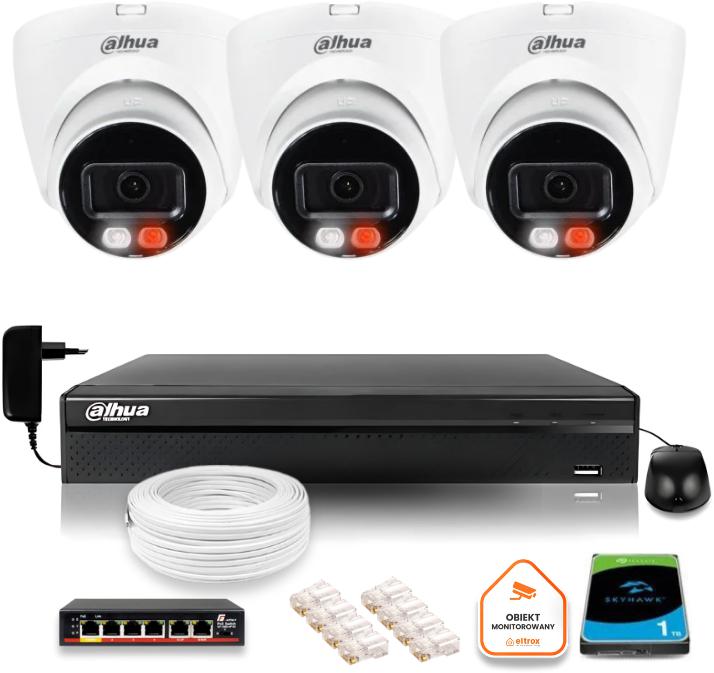 DAHUA 4Mpx 2K IP monitorovacia sada 3 kamier IPC-HDW1439V-A-IL s 1TB diskom